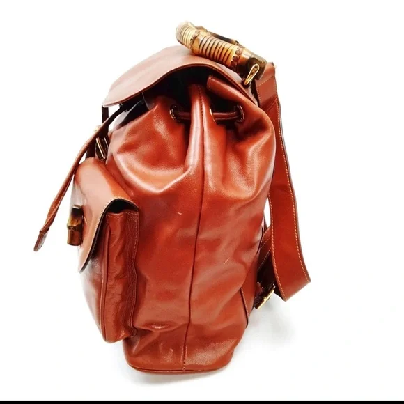 Gucci Brown Leather Backpack with Bamboo Handle - Picture 3 of 9